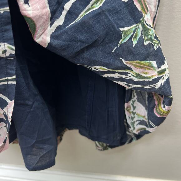 Vineyard Vines Navy Blue Floral Ruffle Midi Tank Dress Size L Smocked - Picture 11 of 12